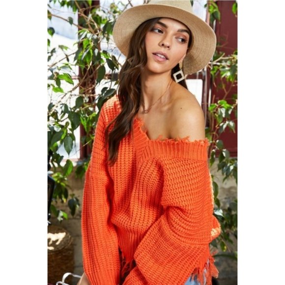 !!! SALE  --- FRAYED ORANGE SWEATER - Picture 8 of 14